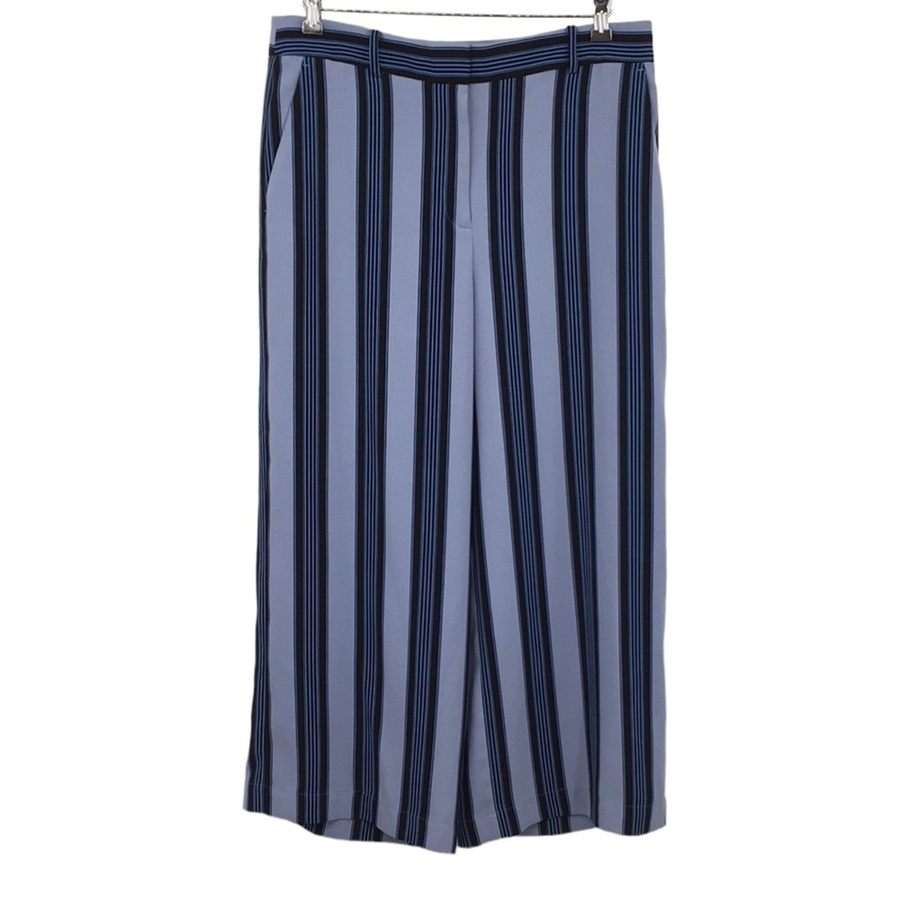 LOFT Ann Taylor Blue Black Striped Wide Leg Pants Womens 12‎ Flat Front